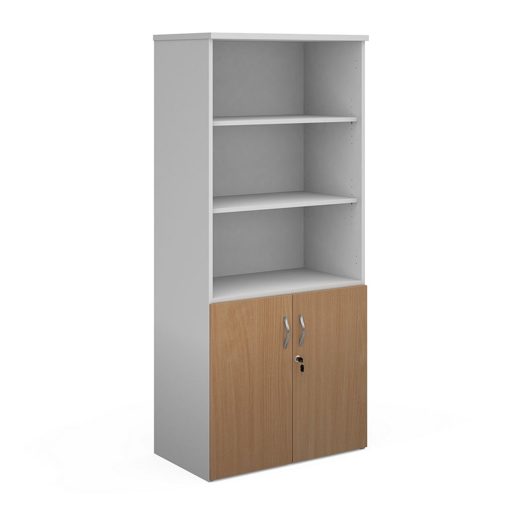 Picture of Duo combination unit with open top 1790mm high with 4 shelves - white with beech lower doors