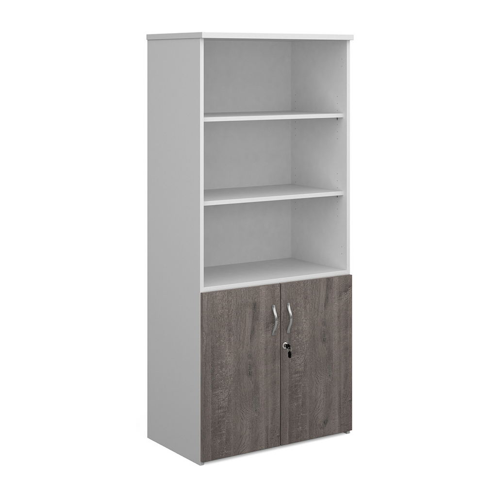 Picture of Duo combination unit with open top 1790mm high with 4 shelves - white with grey oak lower doors