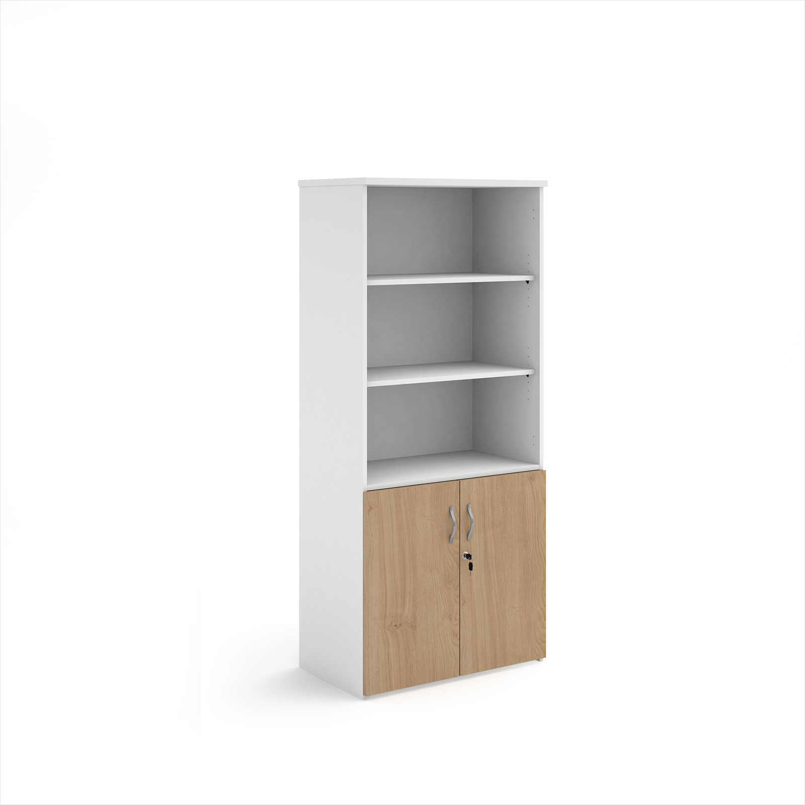 Picture of Duo combination unit with open top 1790mm high with 4 shelves -  White with Kendal Oak lower doors