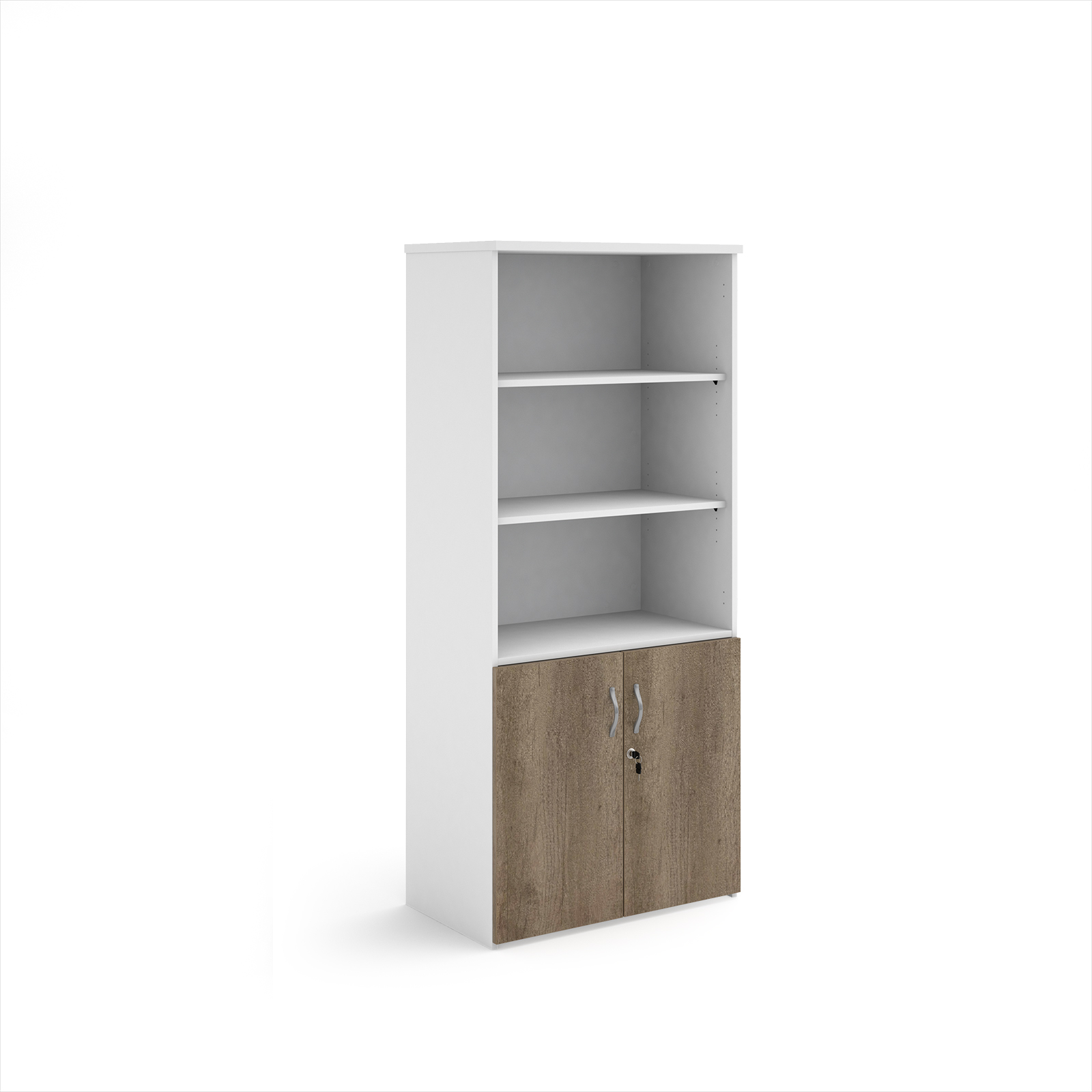 Picture of Duo combination unit with open top 1790mm high with 4 shelves -  White with Nebraska Oak lower doors