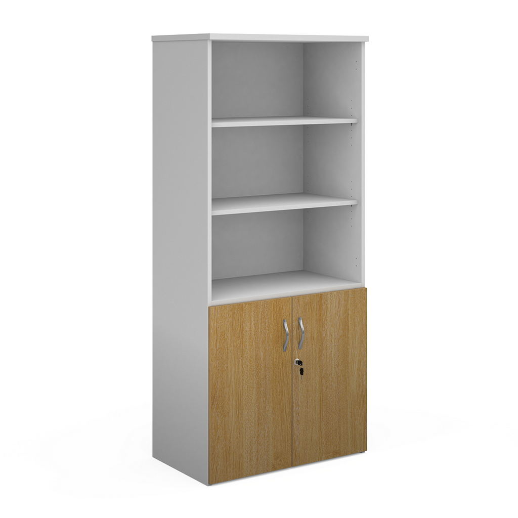 Picture of Duo combination unit with open top 1790mm high with 4 shelves - white with oak lower doors