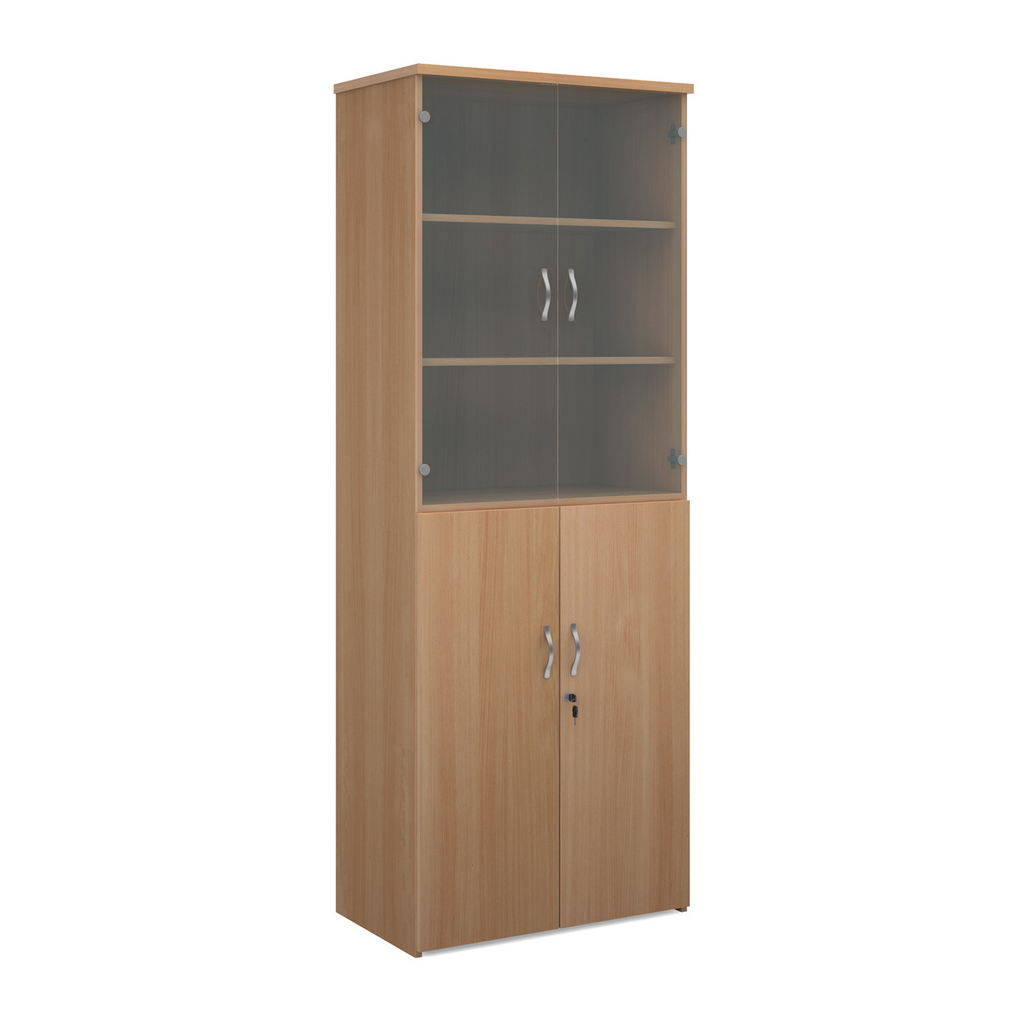 Picture of Universal combination unit with glass upper doors 2140mm high with 5 shelves - beech