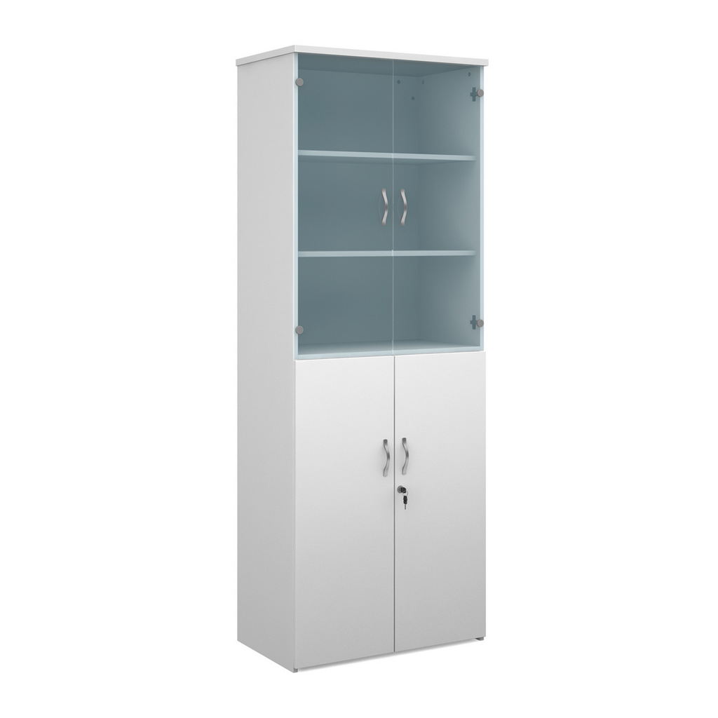 Picture of Duo combination unit with glass upper doors 2140mm high with 5 shelves - white