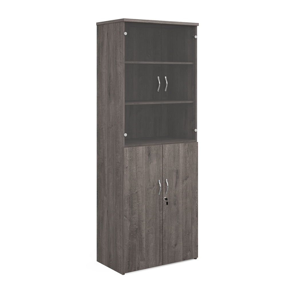 Picture of Universal combination unit with glass upper doors 2140mm high with 5 shelves - grey oak