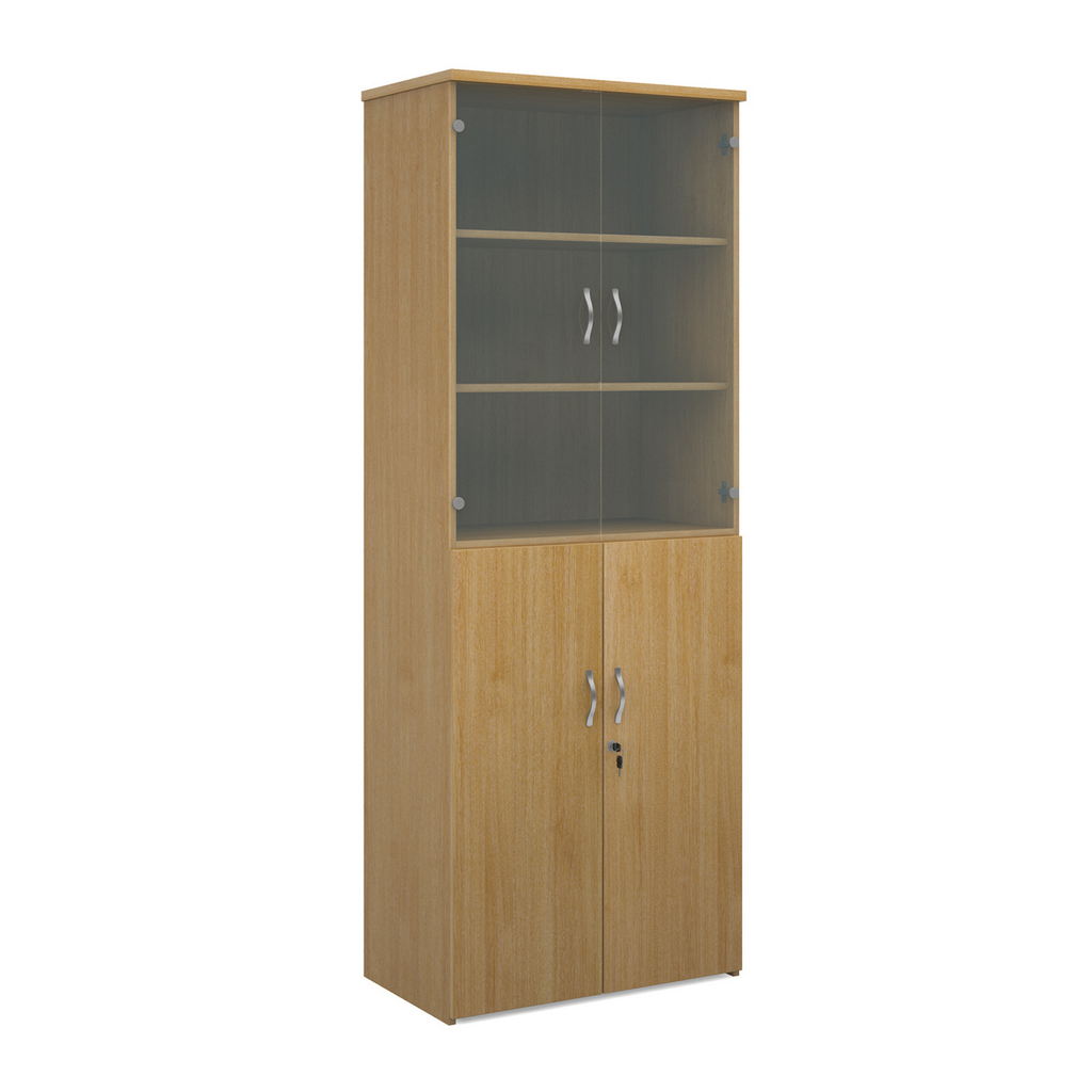Picture of Universal combination unit with glass upper doors 2140mm high with 5 shelves - oak