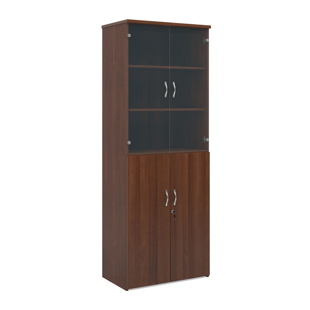Picture of Universal combination unit with glass upper doors 2140mm high with 5 shelves - walnut