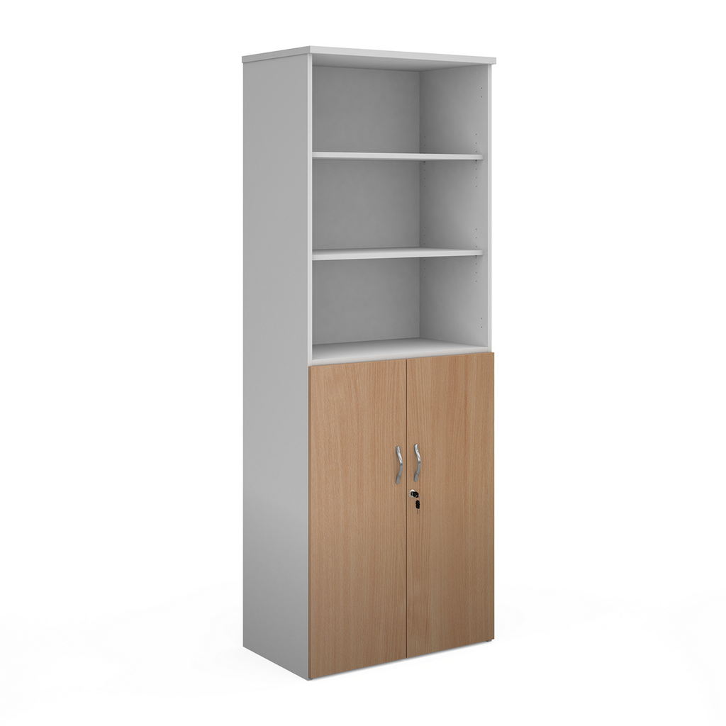 Picture of Duo combination unit with open top 2140mm high with 5 shelves - white with beech lower doors