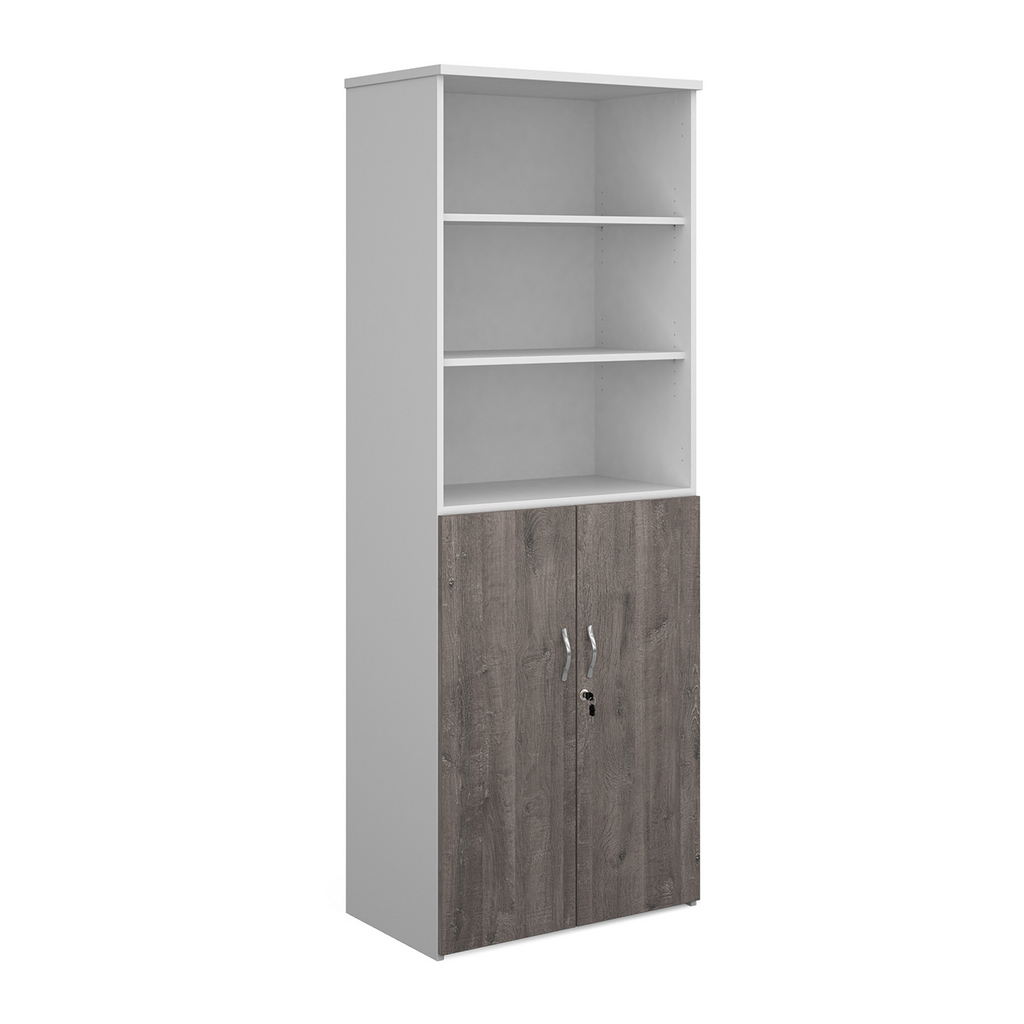 Picture of Duo combination unit with open top 2140mm high with 5 shelves - white with grey oak lower doors