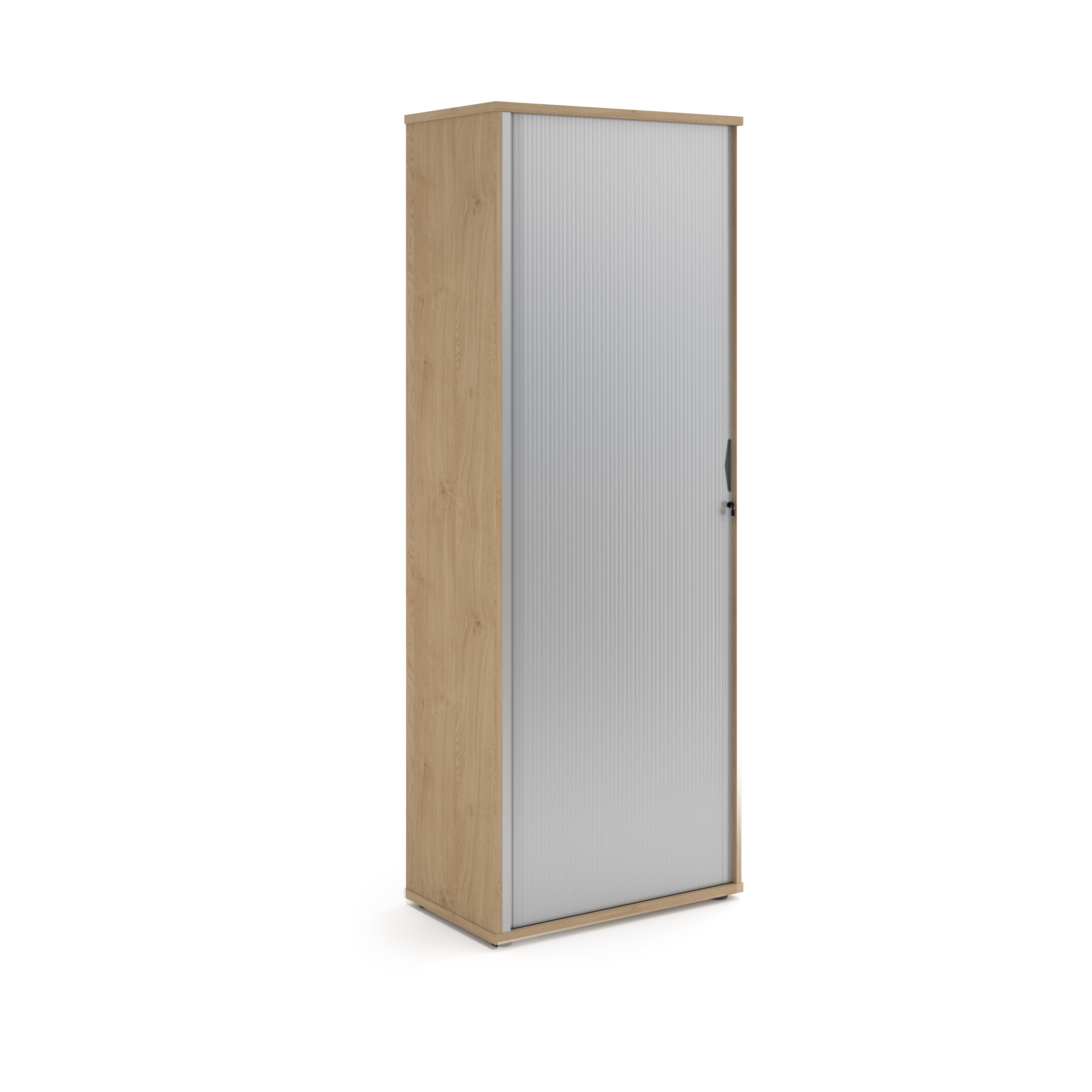 Picture of Universal single door tambour cupboard 2140mm high with 5 shelves - Kendal Oak with silver door