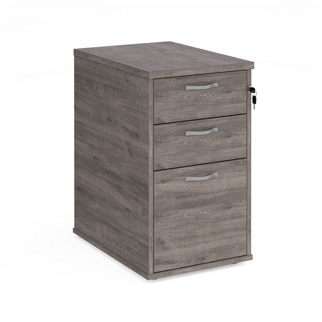 Picture of Desk high 3 drawer pedestal with silver handles 600mm deep - grey oak