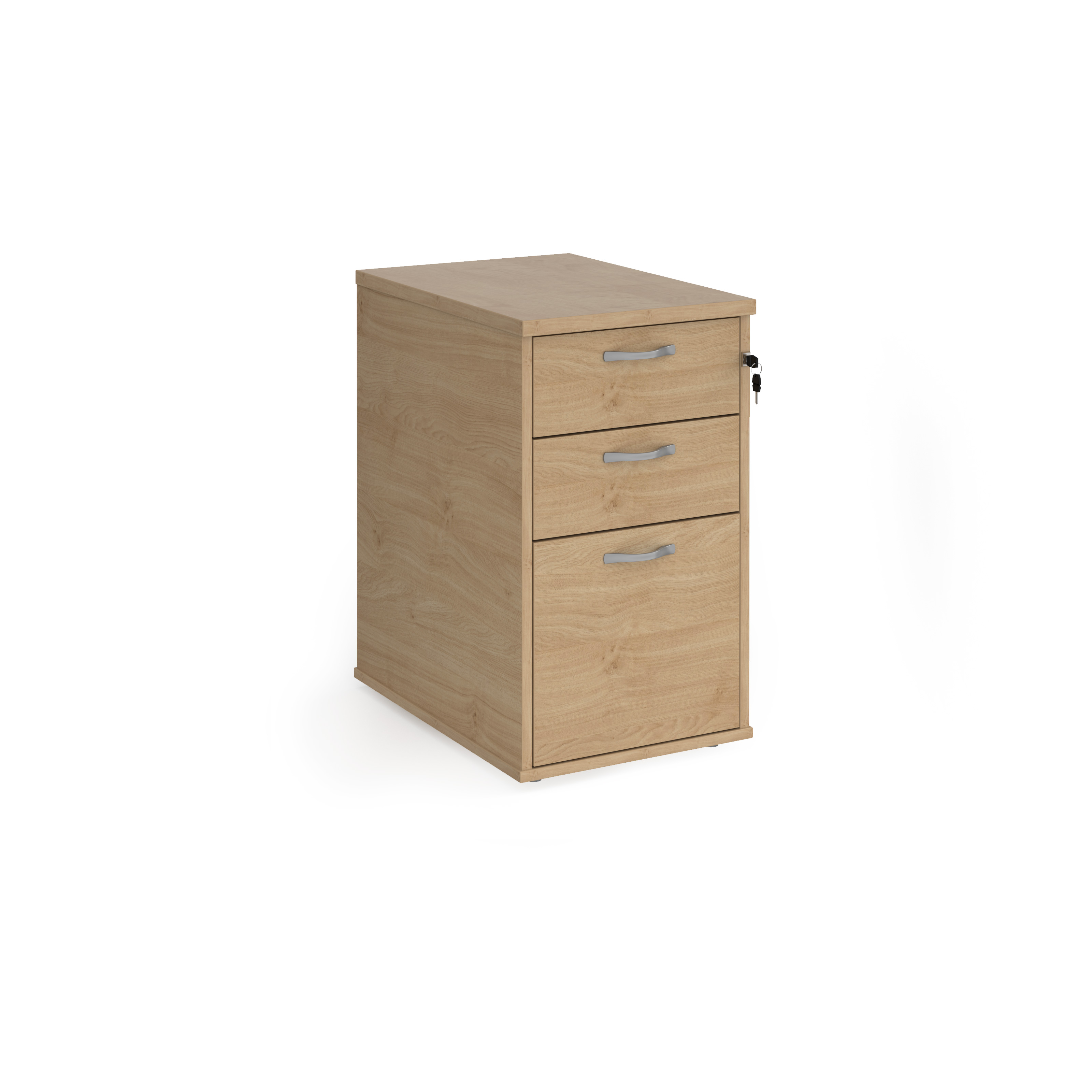 Picture of Desk high 3 drawer pedestal with silver handles 600mm deep - Kendal Oak