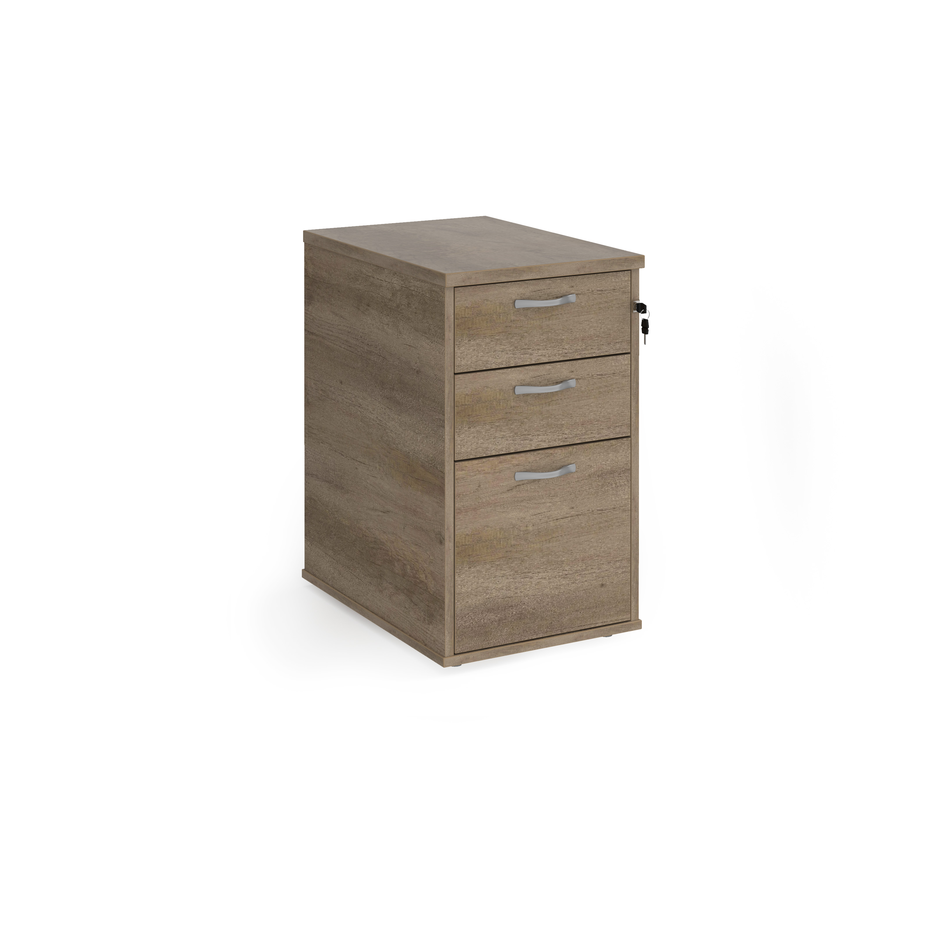 Picture of Desk high 3 drawer pedestal with silver handles 600mm deep - Nebraska Oak