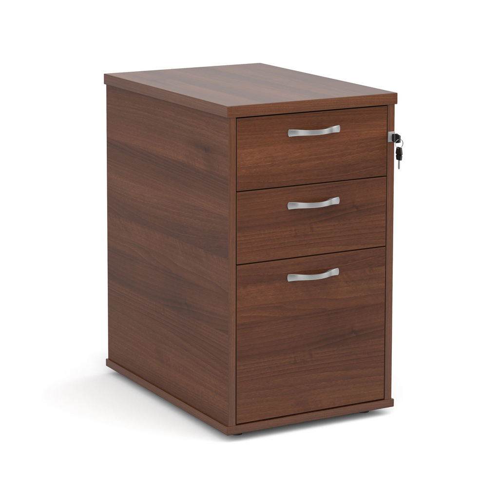 Picture of Desk high 3 drawer pedestal with silver handles 600mm deep - walnut