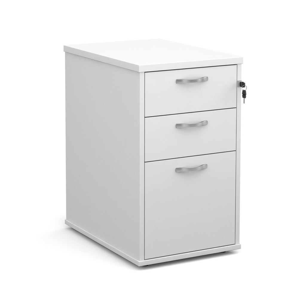 Picture of Desk high 3 drawer pedestal with silver handles 600mm deep - white