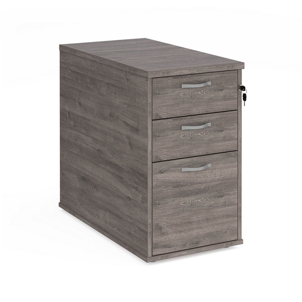 Picture of Desk high 3 drawer pedestal with silver handles 800mm deep - grey oak