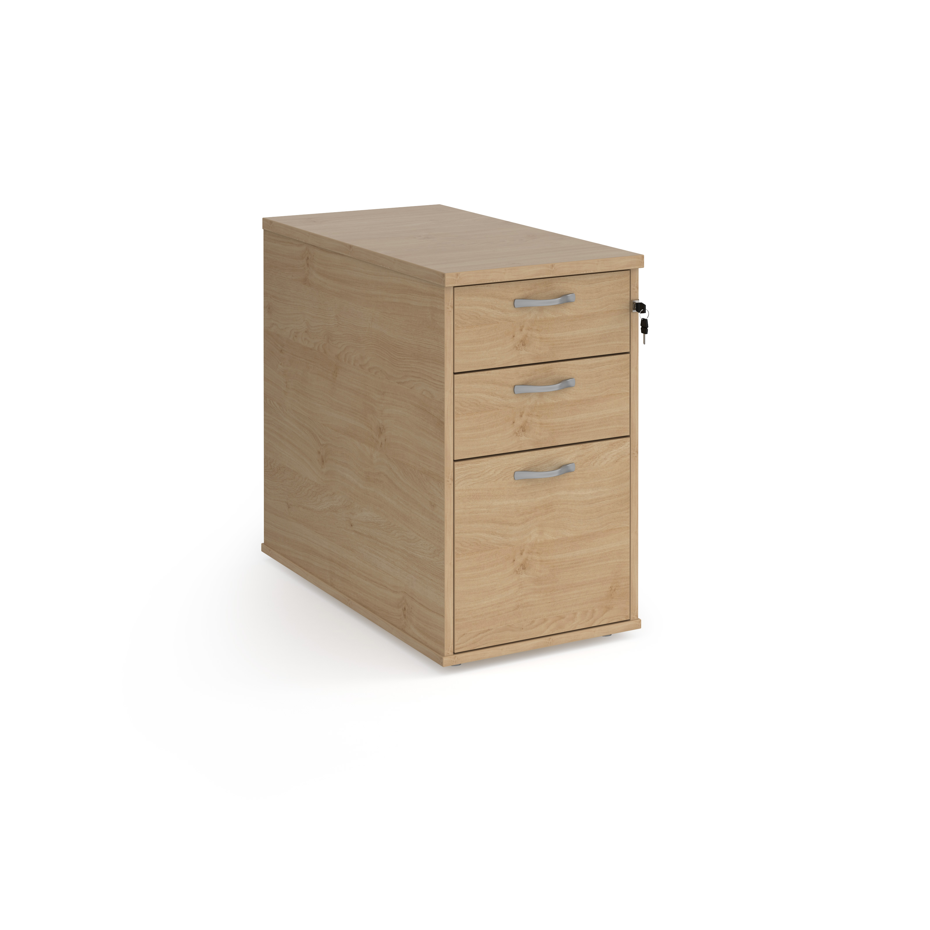 Picture of Desk high 3 drawer pedestal with silver handles 800mm deep - Kendal Oak