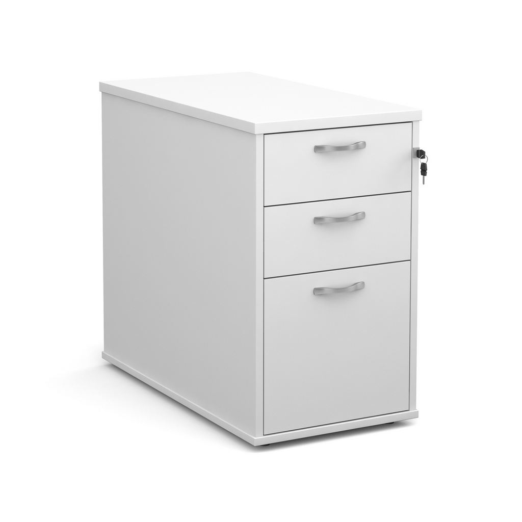 Picture of Desk high 3 drawer pedestal with silver handles 800mm deep - white