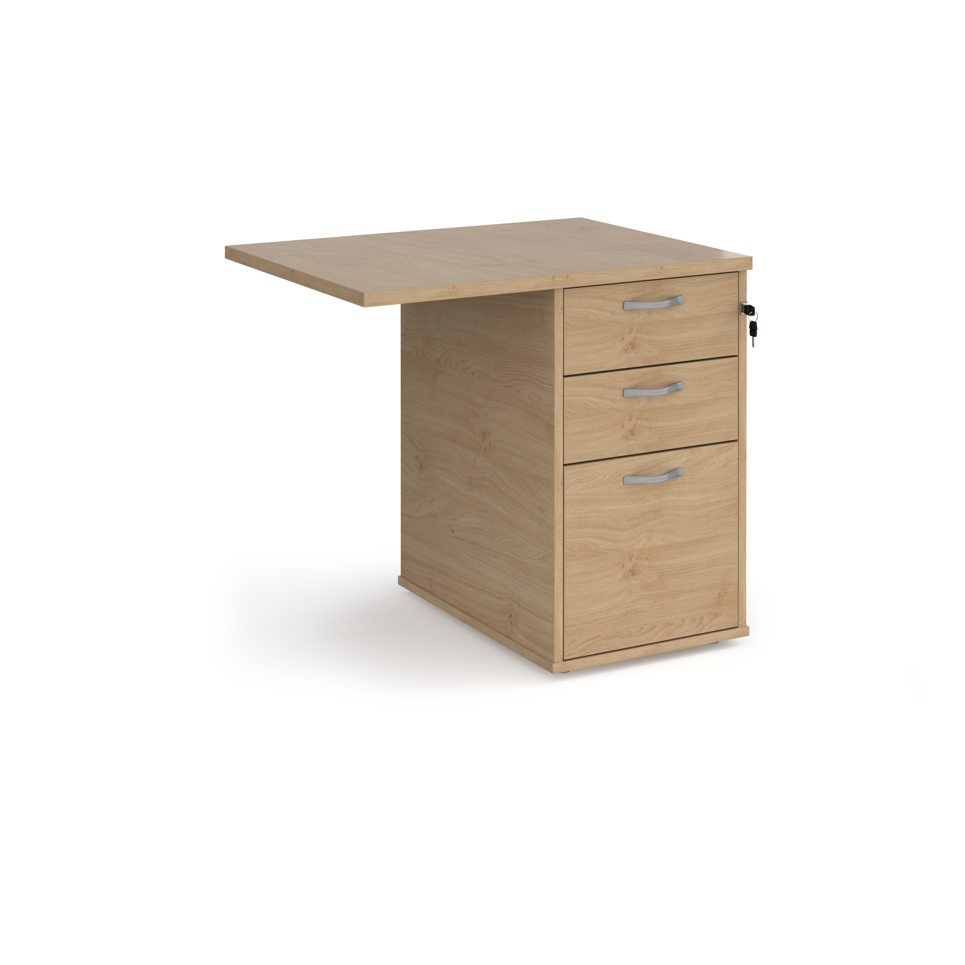 Picture of Desk high 3 drawer pedestal 600mm deep with 800mm flyover top - Kendal Oak
