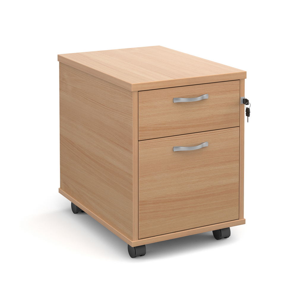 Picture of Mobile 2 drawer pedestal with silver handles 600mm deep - beech