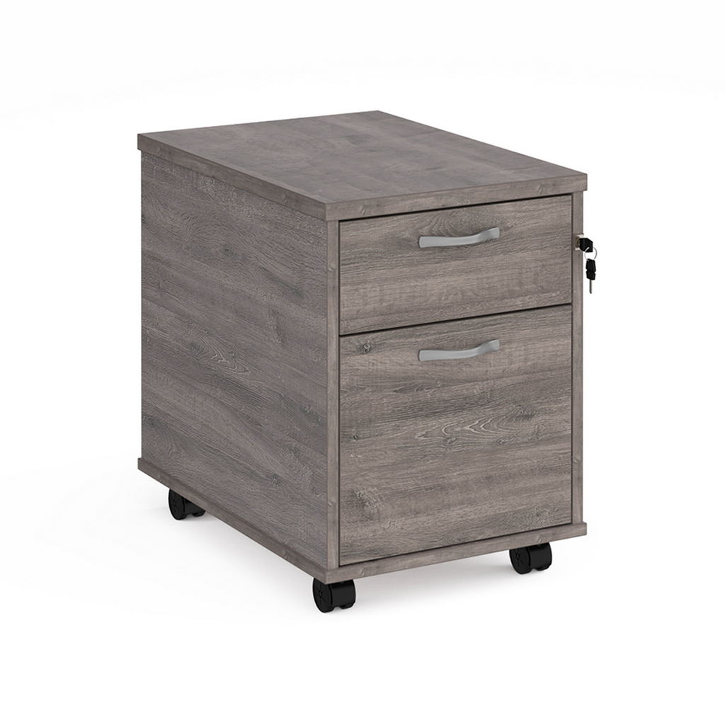 Picture of Mobile 2 drawer pedestal with silver handles 600mm deep - grey oak