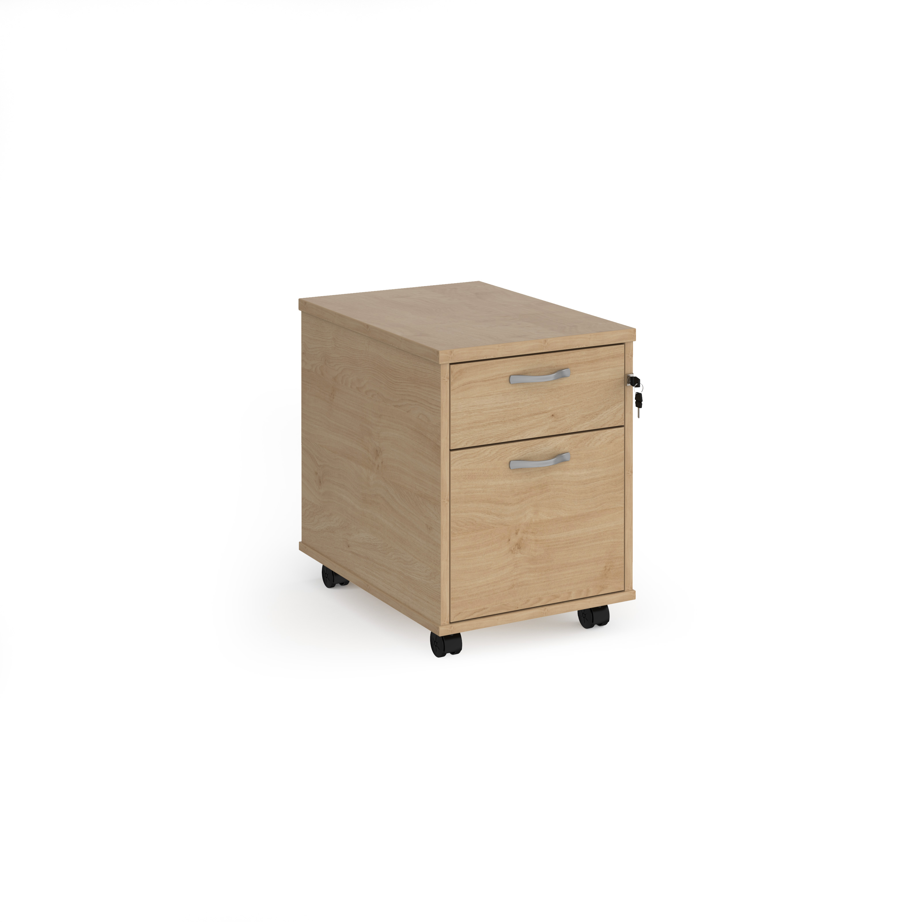 Picture of Mobile 2 drawer pedestal with silver handles 600mm deep - Kendal Oak
