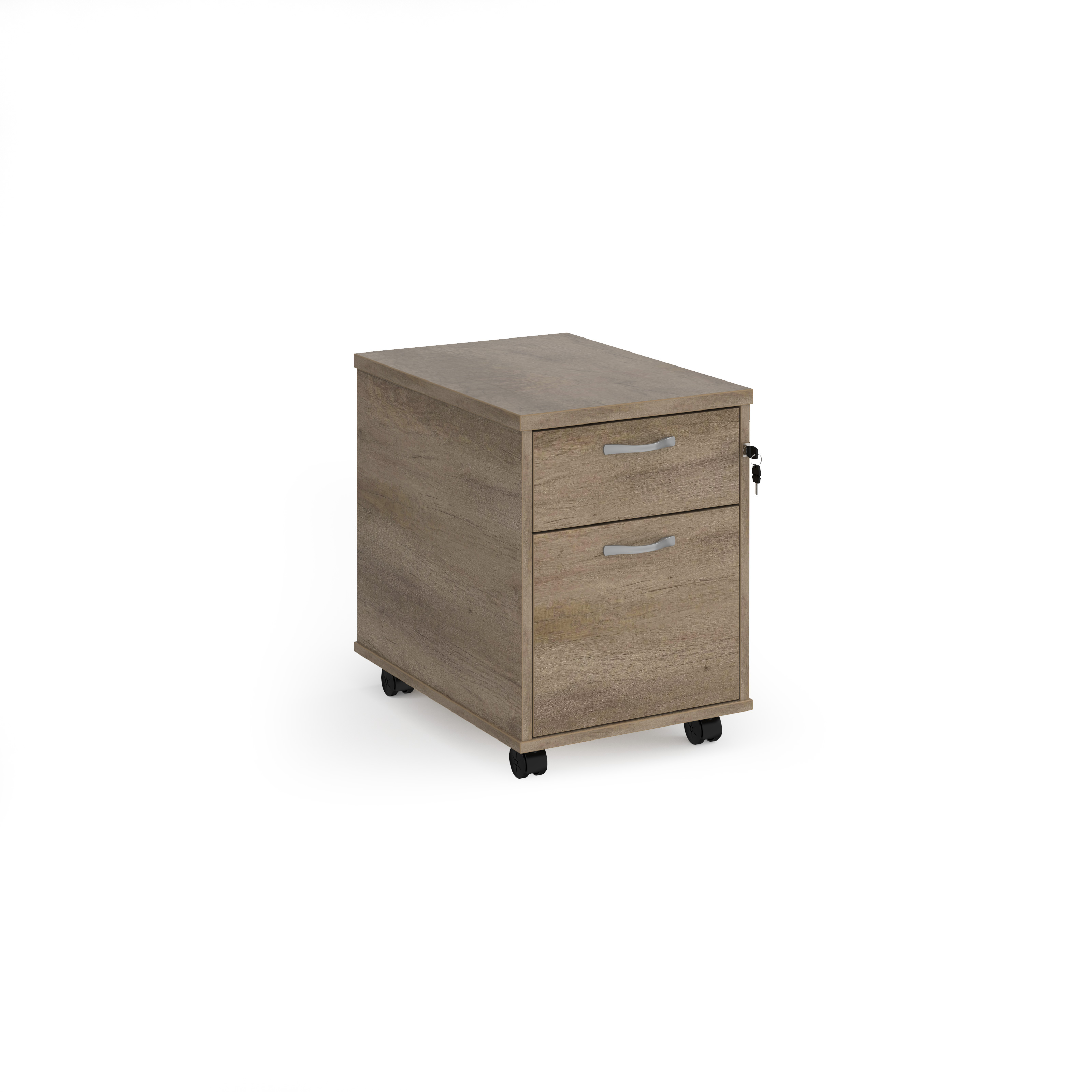 Picture of Mobile 2 drawer pedestal with silver handles 600mm deep - Nebraska Oak