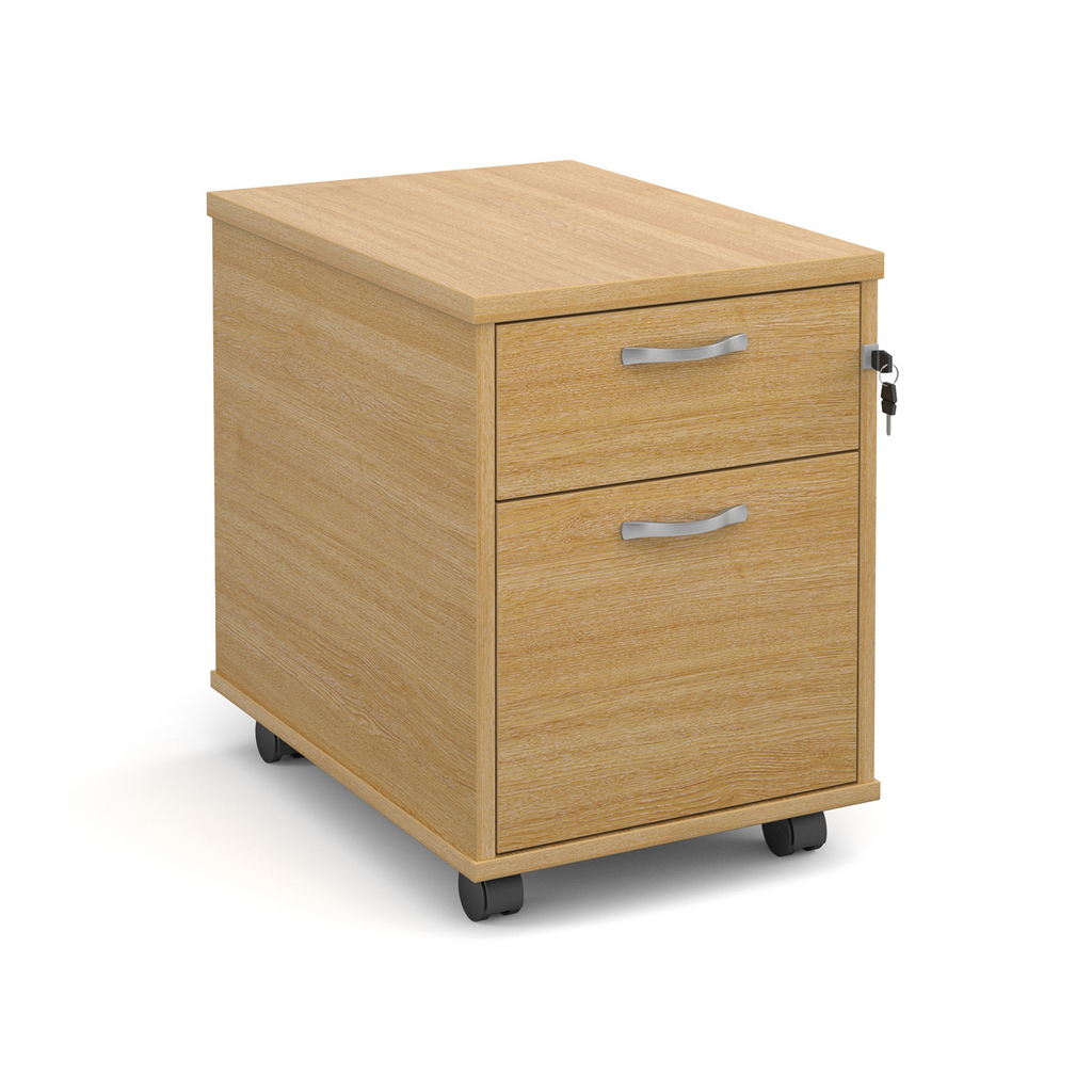 Picture of Mobile 2 drawer pedestal with silver handles 600mm deep - oak
