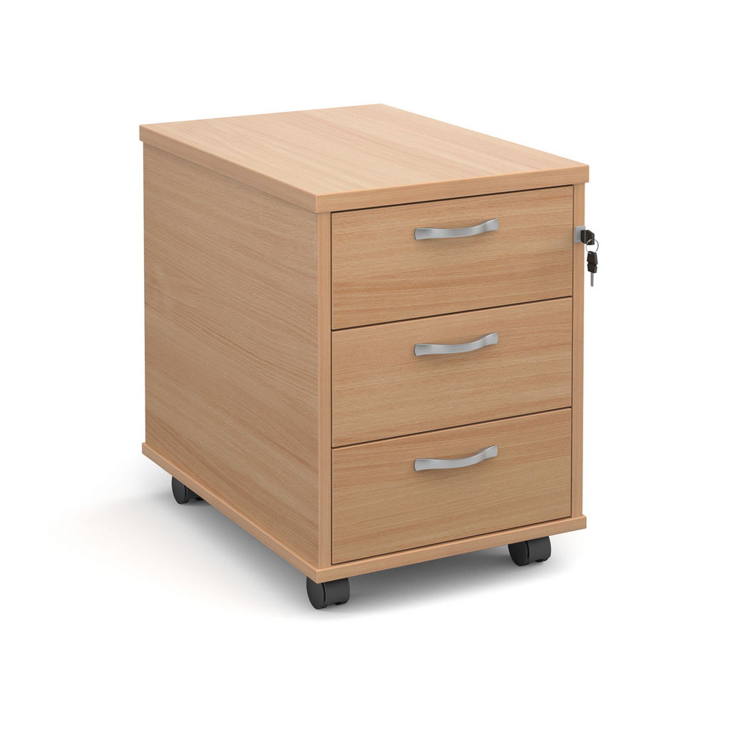 Picture of Mobile 3 drawer pedestal with silver handles 600mm deep - beech