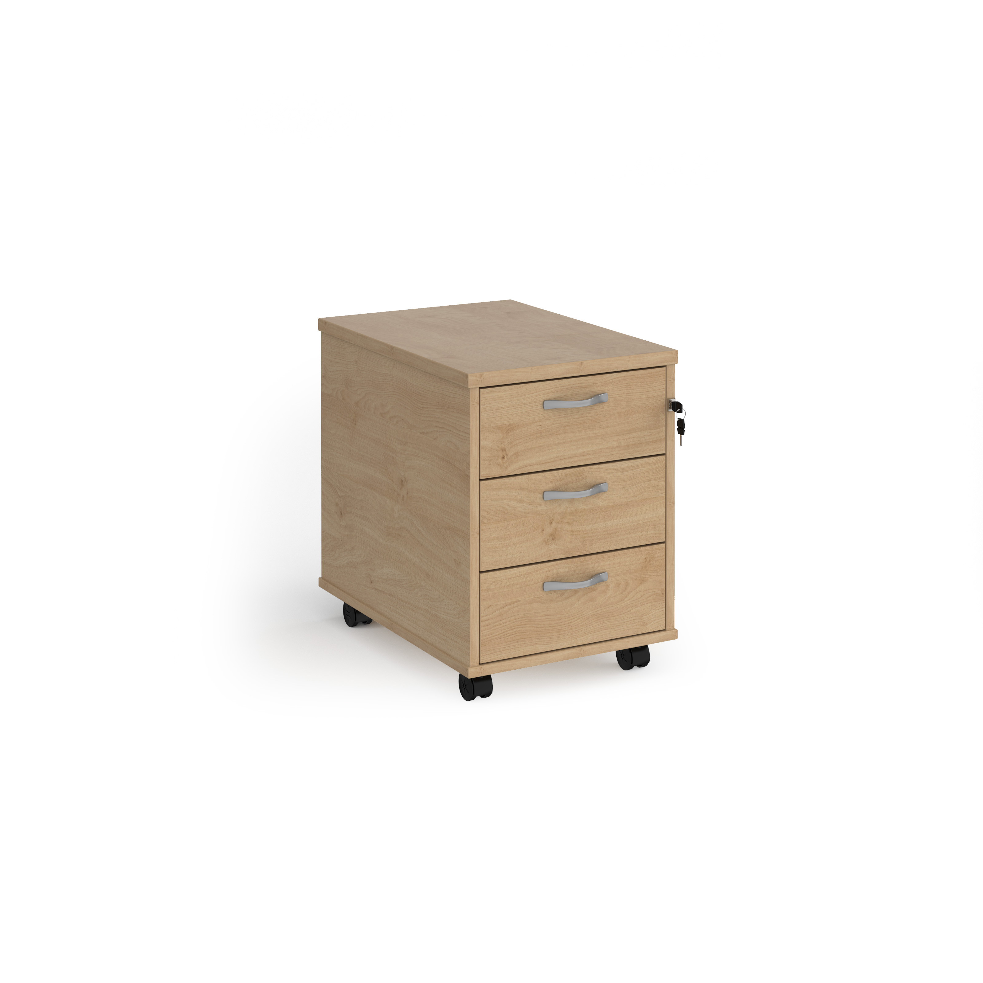 Picture of Mobile 3 drawer pedestal with silver handles 600mm deep - Kendal Oak