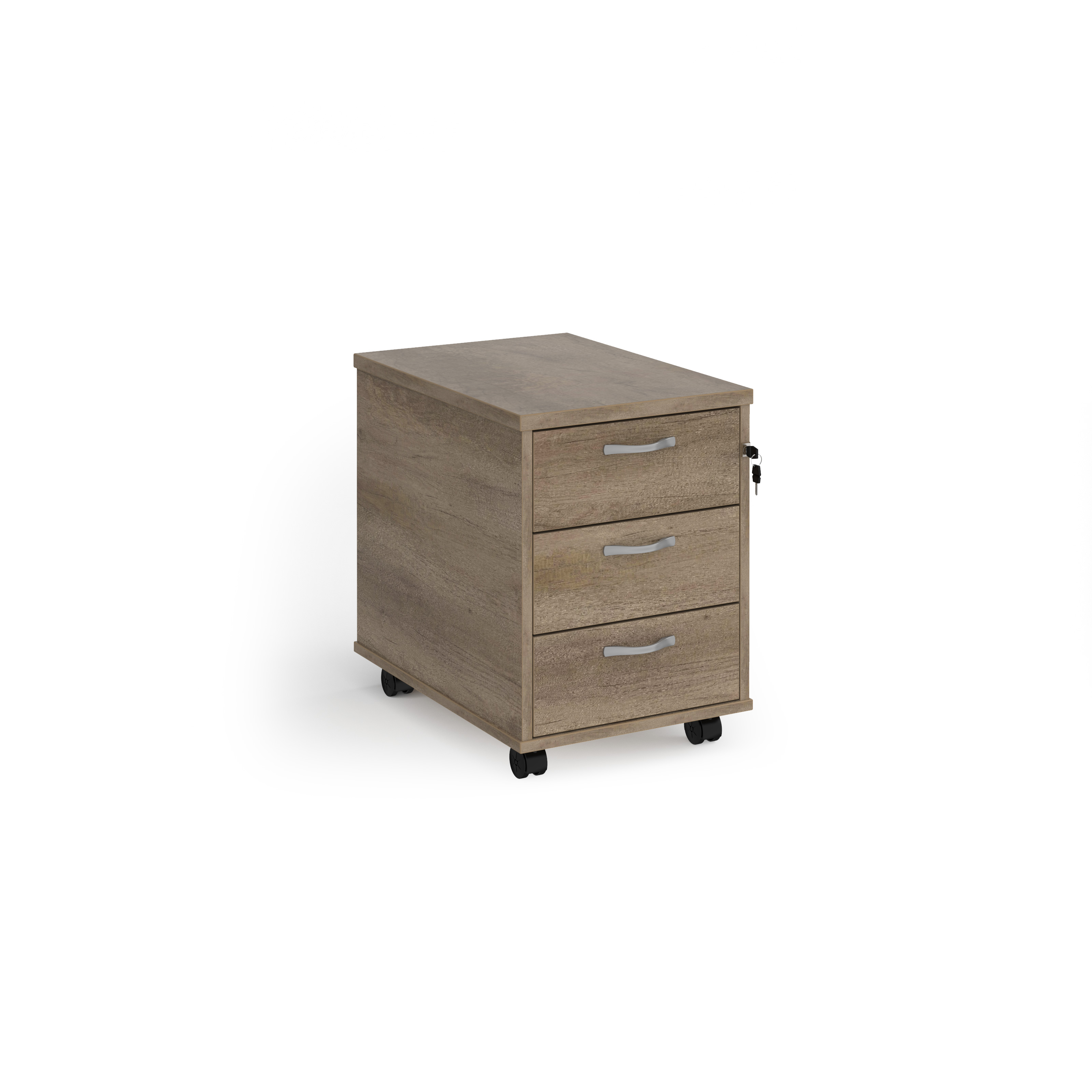 Picture of Mobile 3 drawer pedestal with silver handles 600mm deep - Nebraska Oak