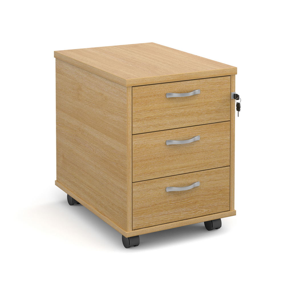 Picture of Mobile 3 drawer pedestal with silver handles 600mm deep - oak