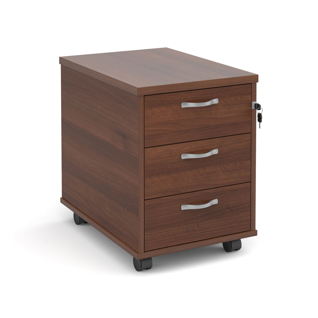 Picture of Mobile 3 drawer pedestal with silver handles 600mm deep - walnut