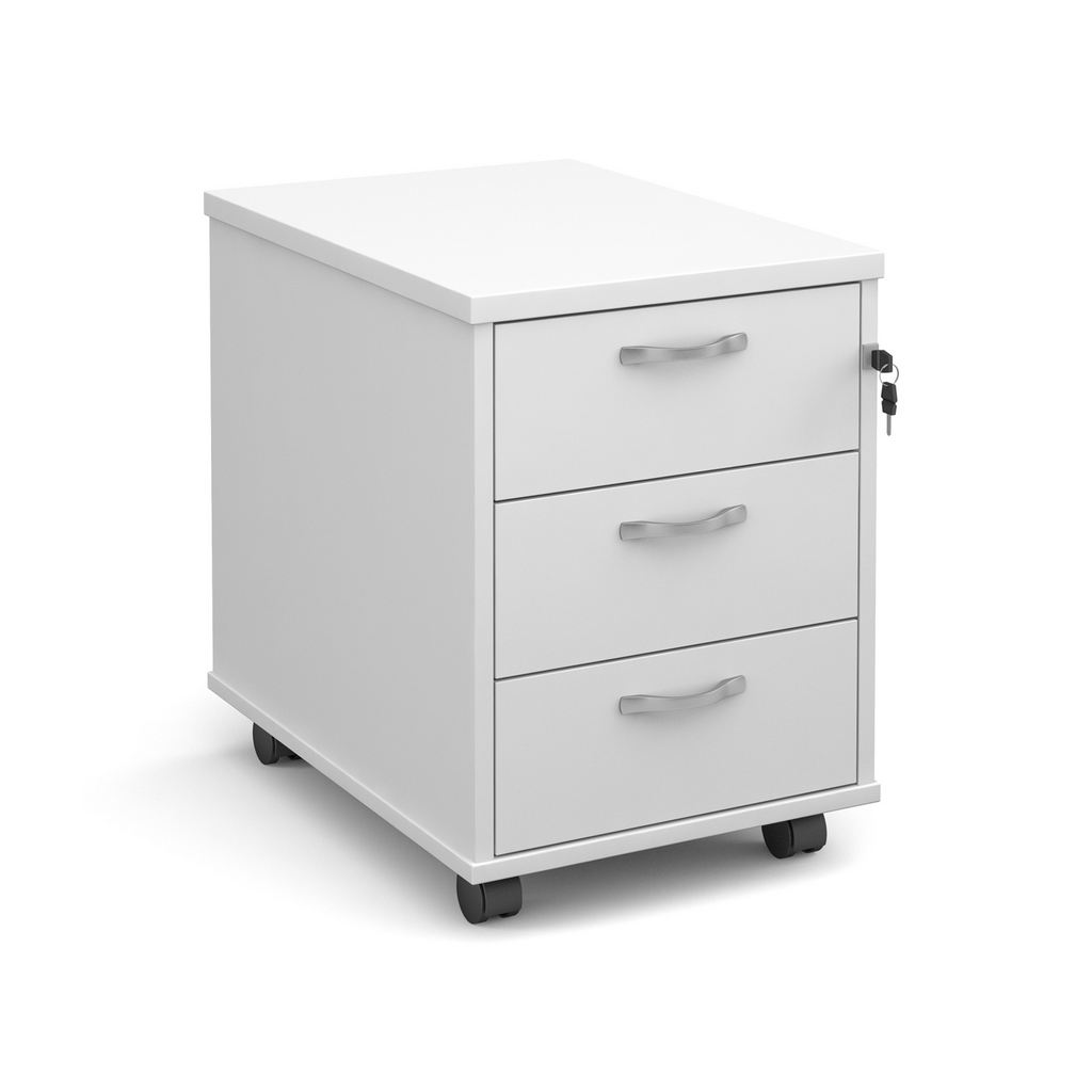 Picture of Mobile 3 drawer pedestal with silver handles 600mm deep - white