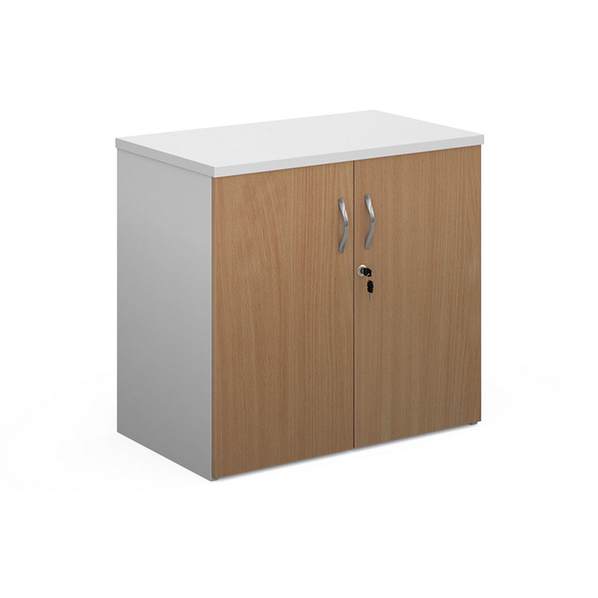 Picture of Duo double door cupboard 740mm high with 1 shelf - white with beech doors