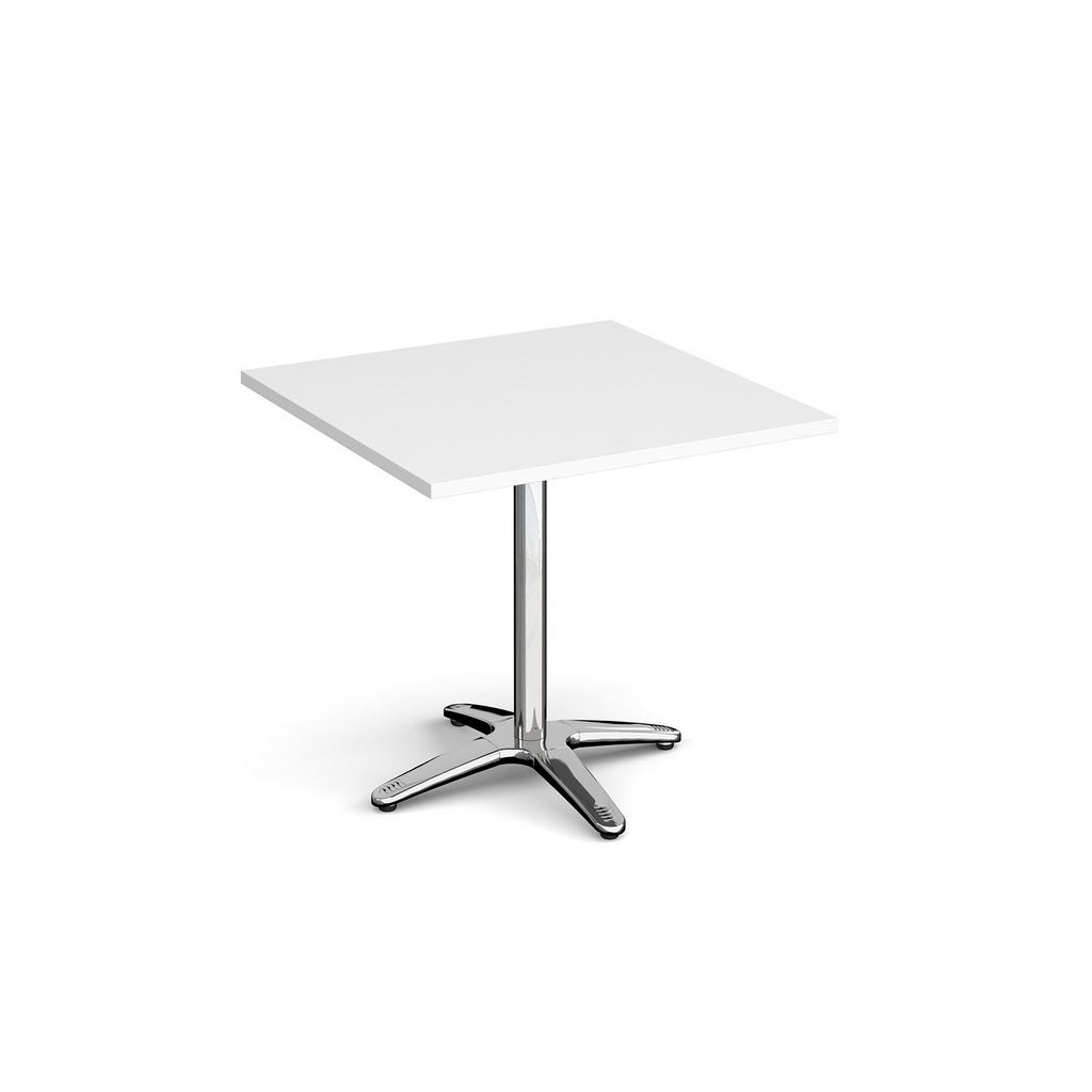 Picture of Roma square dining table with 4 leg chrome base 800mm - white