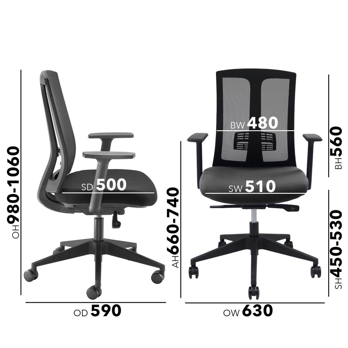 Picture of Ronan mesh back operators chair with fixed arms - black