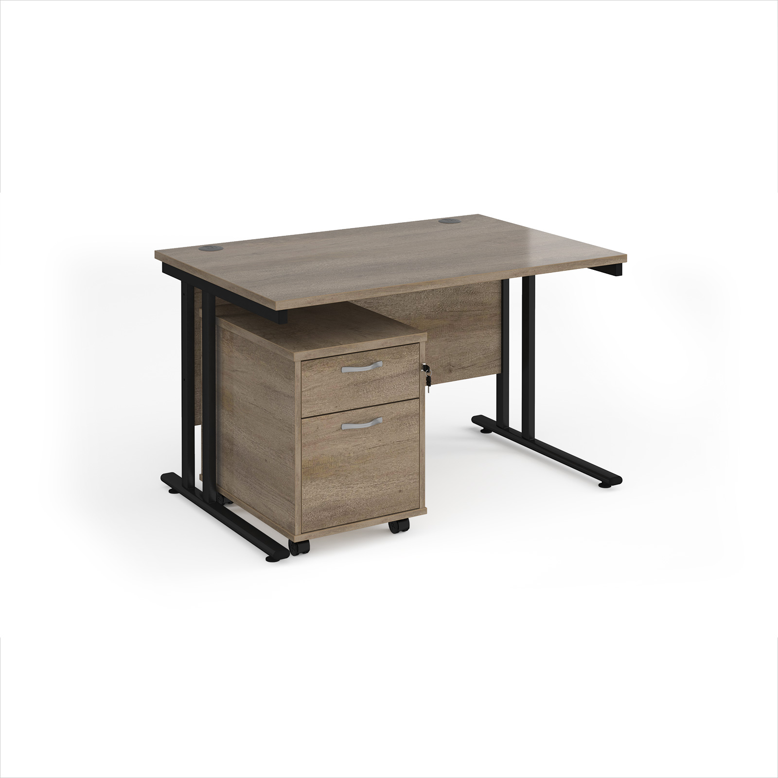 Picture of Maestro 25 straight desk 1200mm x 800mm with black cantilever frame and 2 drawer pedestal - Nebraska Oak