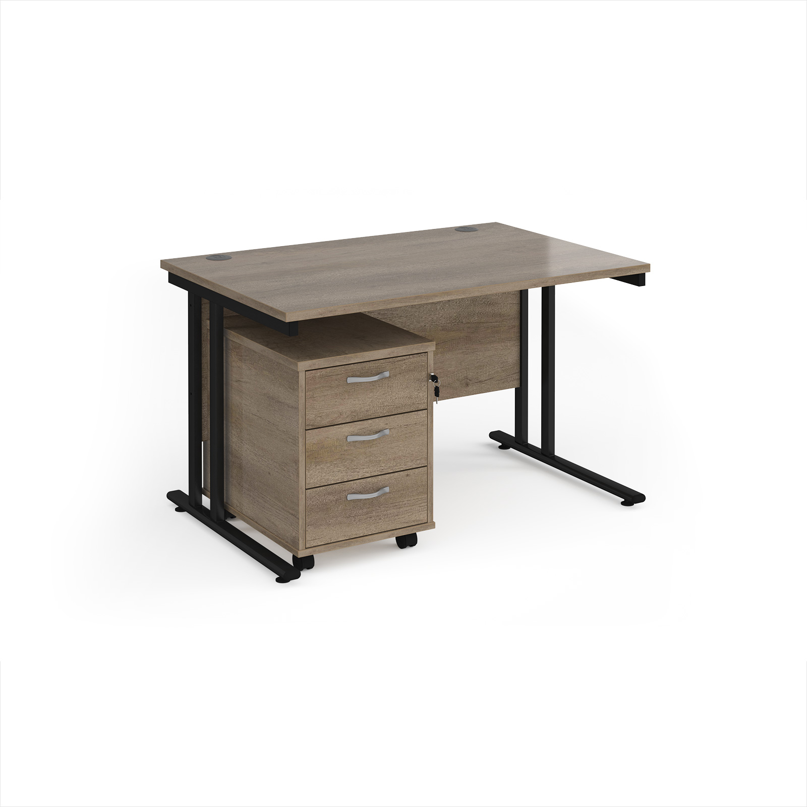Picture of Maestro 25 straight desk 1200mm x 800mm with black cantilever frame and 3 drawer pedestal - Nebraska Oak