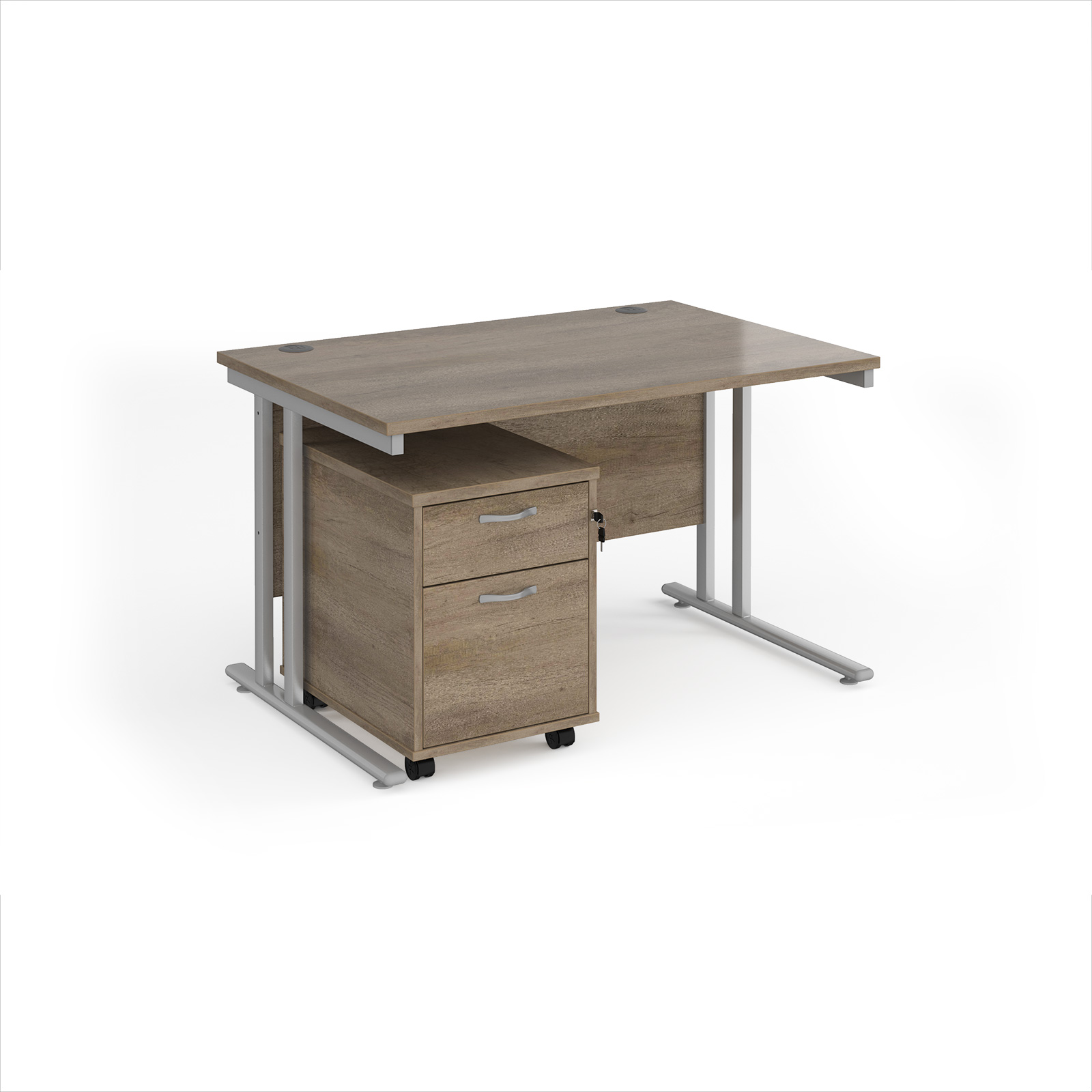 Picture of Maestro 25 straight desk 1200mm x 800mm with silver cantilever frame and 2 drawer pedestal - Nebraska Oak