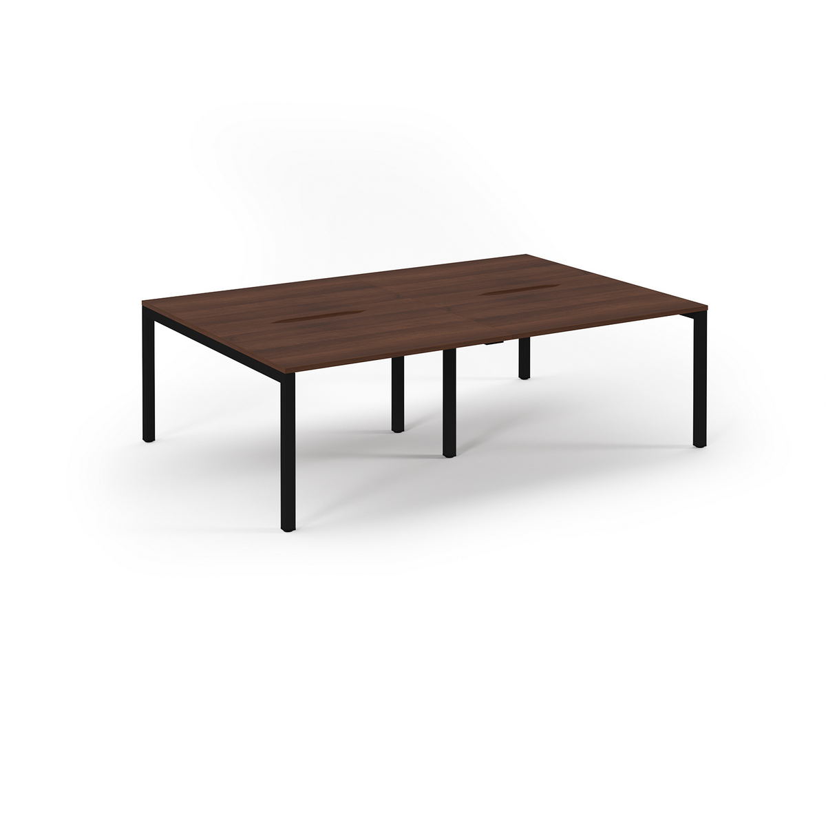 Picture of Connex Scalloped 2400 x 1600 x 725mm Back to Back Desk ( 4 x 1200mm ) - Black Frame / Walnut Top