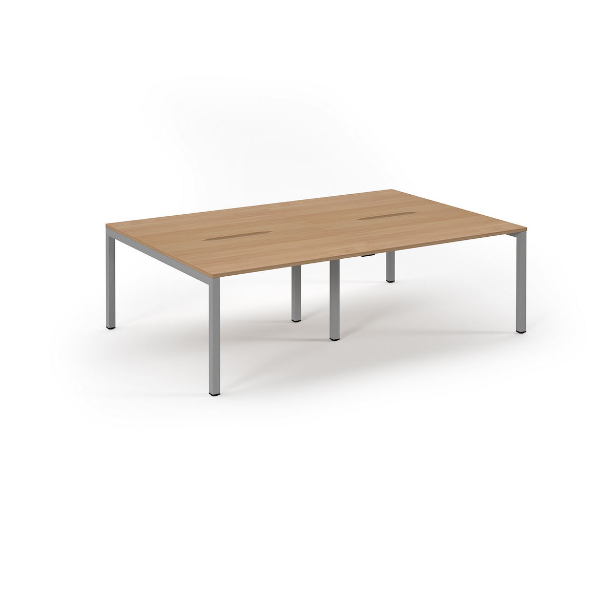 Picture of Connex Scalloped 2400 x 1600 x 725mm Back to Back Desk ( 4 x 1200mm ) - Silver Frame / Beech Top