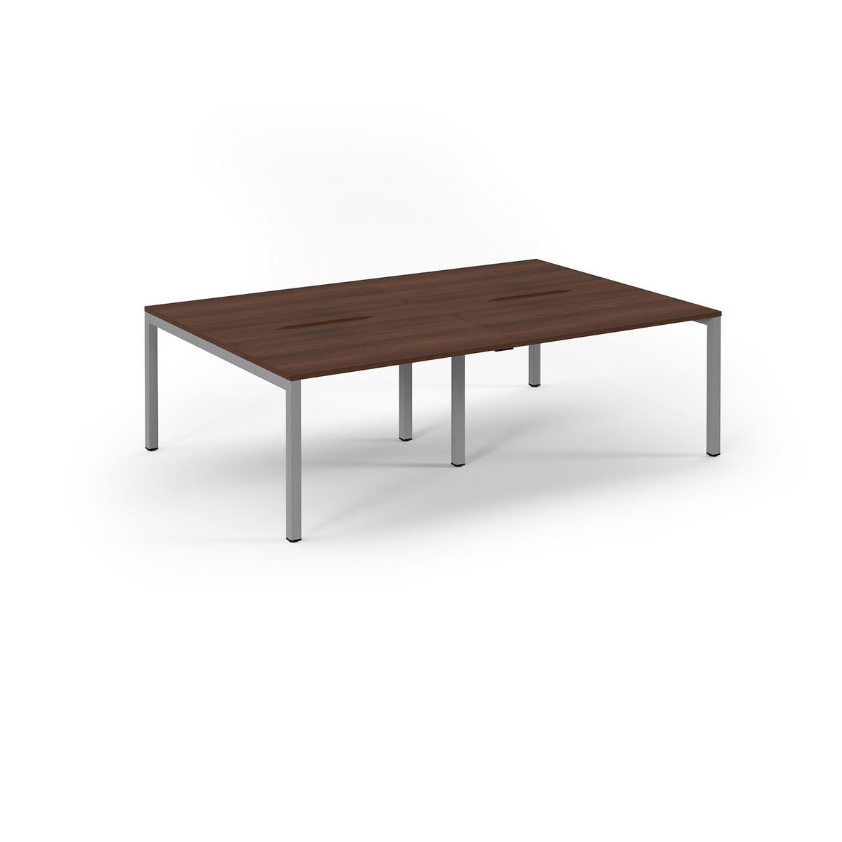 Picture of Connex Scalloped 2400 x 1600 x 725mm Back to Back Desk ( 4 x 1200mm ) - Silver Frame / Walnut Top