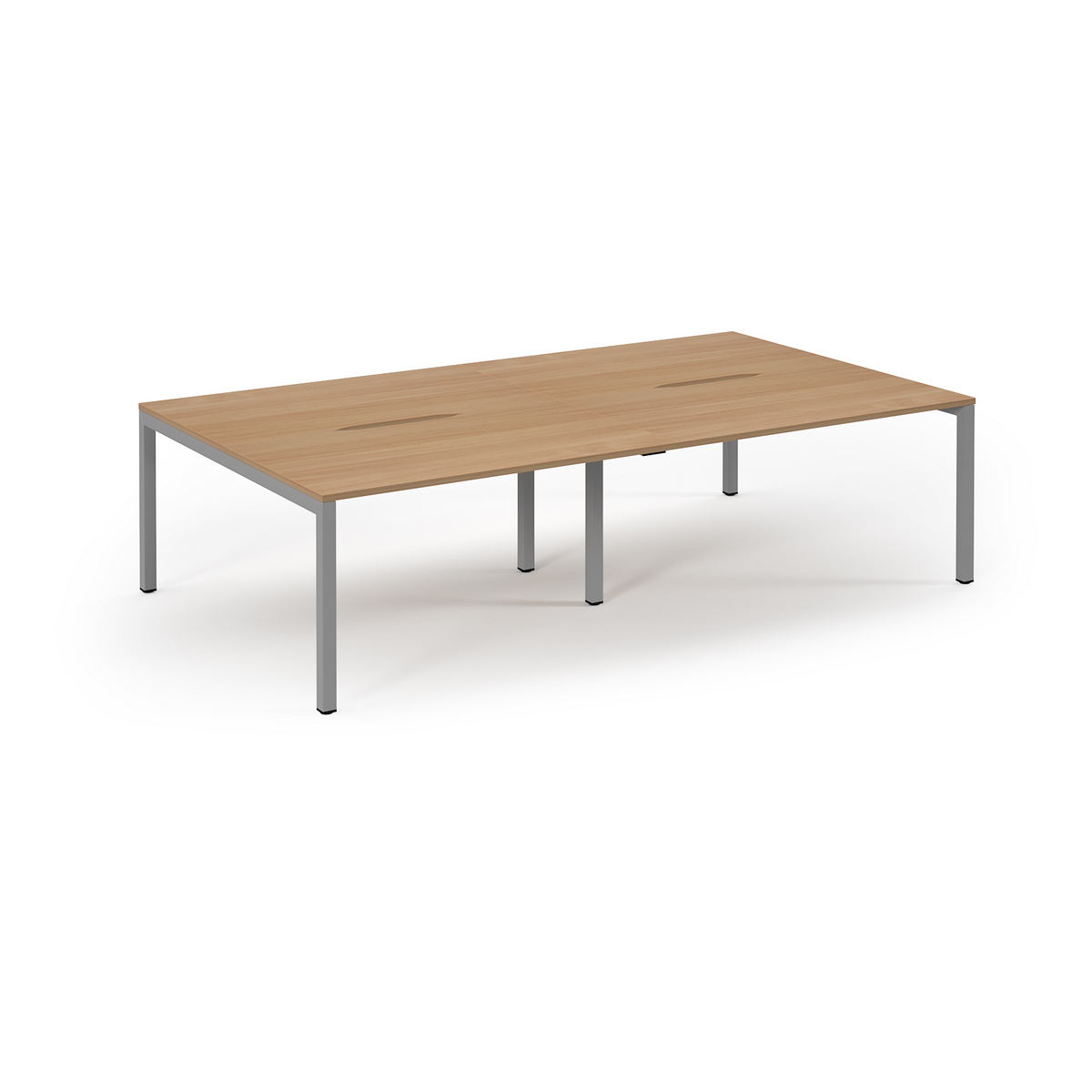 Picture of Connex Scalloped 2800 x 1600 x 725mm Back to Back Desk ( 4 x 1400mm ) - Silver Frame / Beech Top