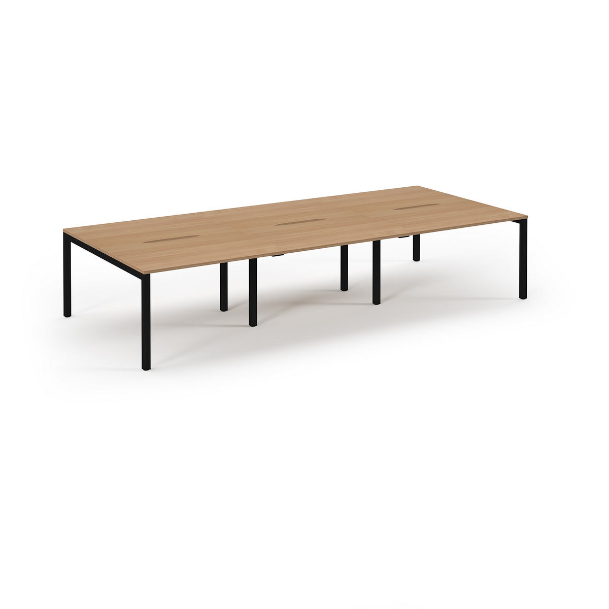 Picture of Connex Scalloped 3600 x 1600 x 725mm Back to Back Desk ( 6 x 1200mm ) - Black Frame / Beech Top