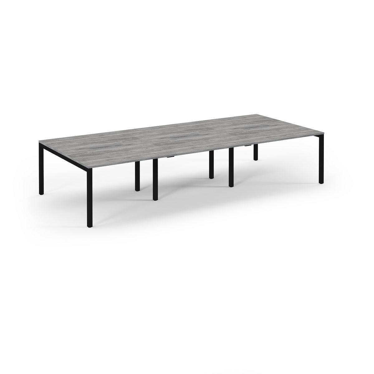 Picture of Connex Scalloped 3600 x 1600 x 725mm Back to Back Desk ( 6 x 1200mm ) - Black Frame / Grey Oak Top