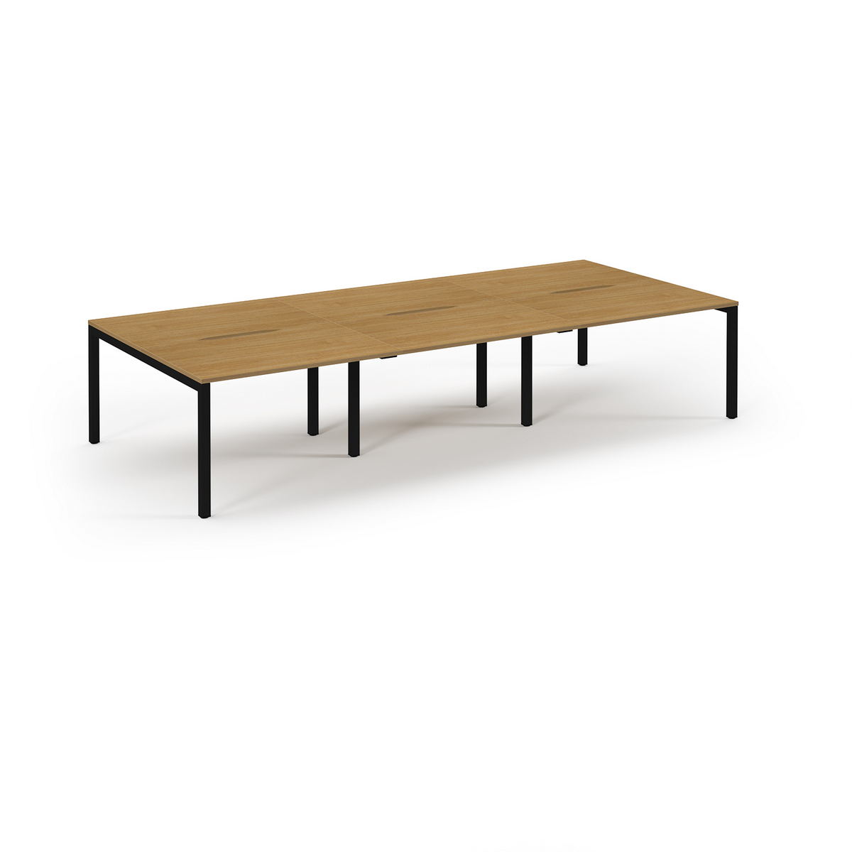 Picture of Connex Scalloped 3600 x 1600 x 725mm Back to Back Desk ( 6 x 1200mm ) - Black Frame / Oak Top