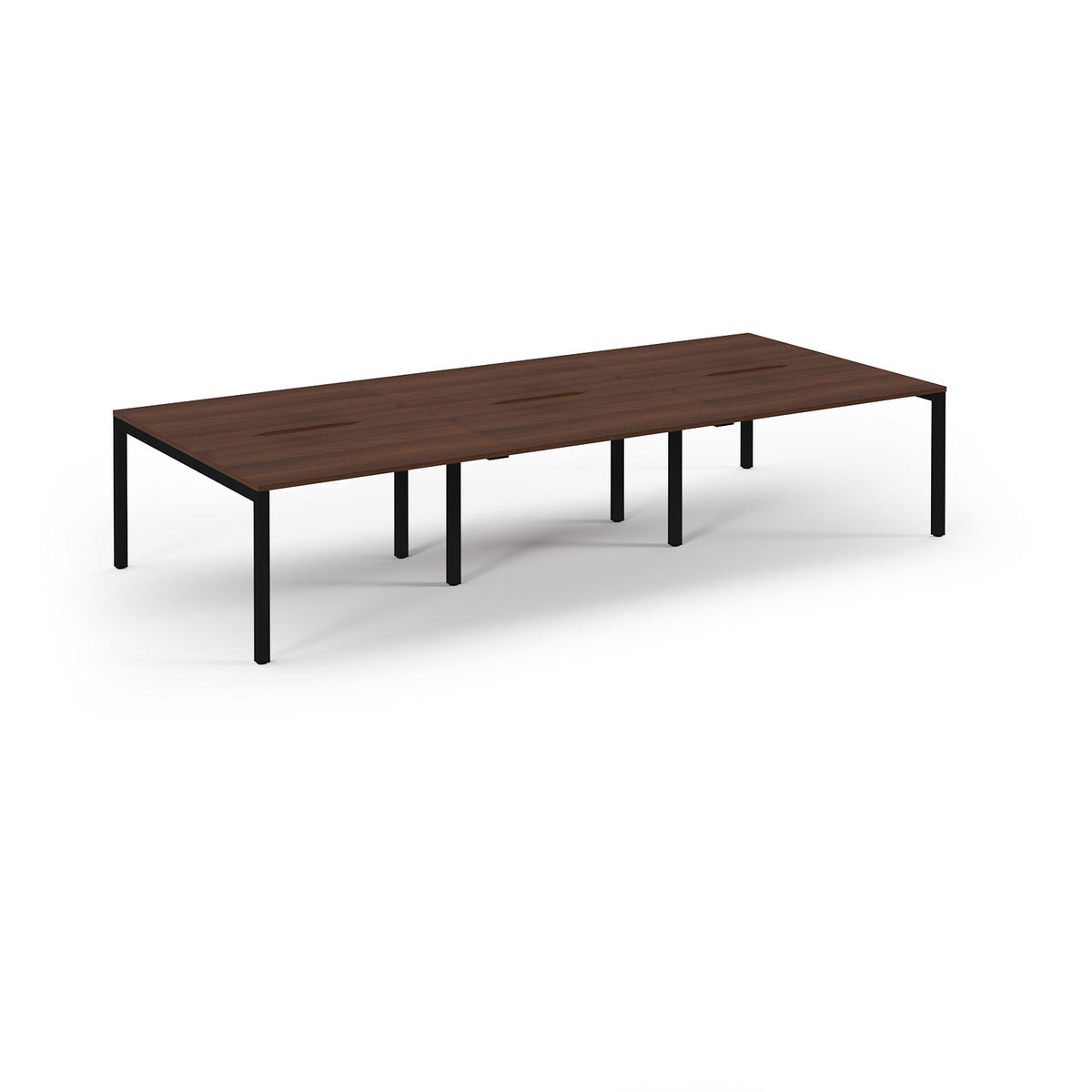 Picture of Connex Scalloped 3600 x 1600 x 725mm Back to Back Desk ( 6 x 1200mm ) - Black Frame / Walnut Top