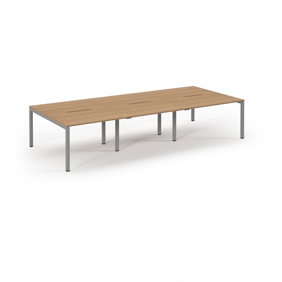 Picture of Connex Scalloped 3600 x 1600 x 725mm Back to Back Desk ( 6 x 1200mm ) - Silver Frame / Beech Top