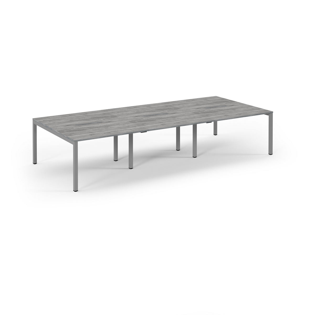 Picture of Connex Scalloped 3600 x 1600 x 725mm Back to Back Desk ( 6 x 1200mm ) - Silver Frame / Grey Oak Top