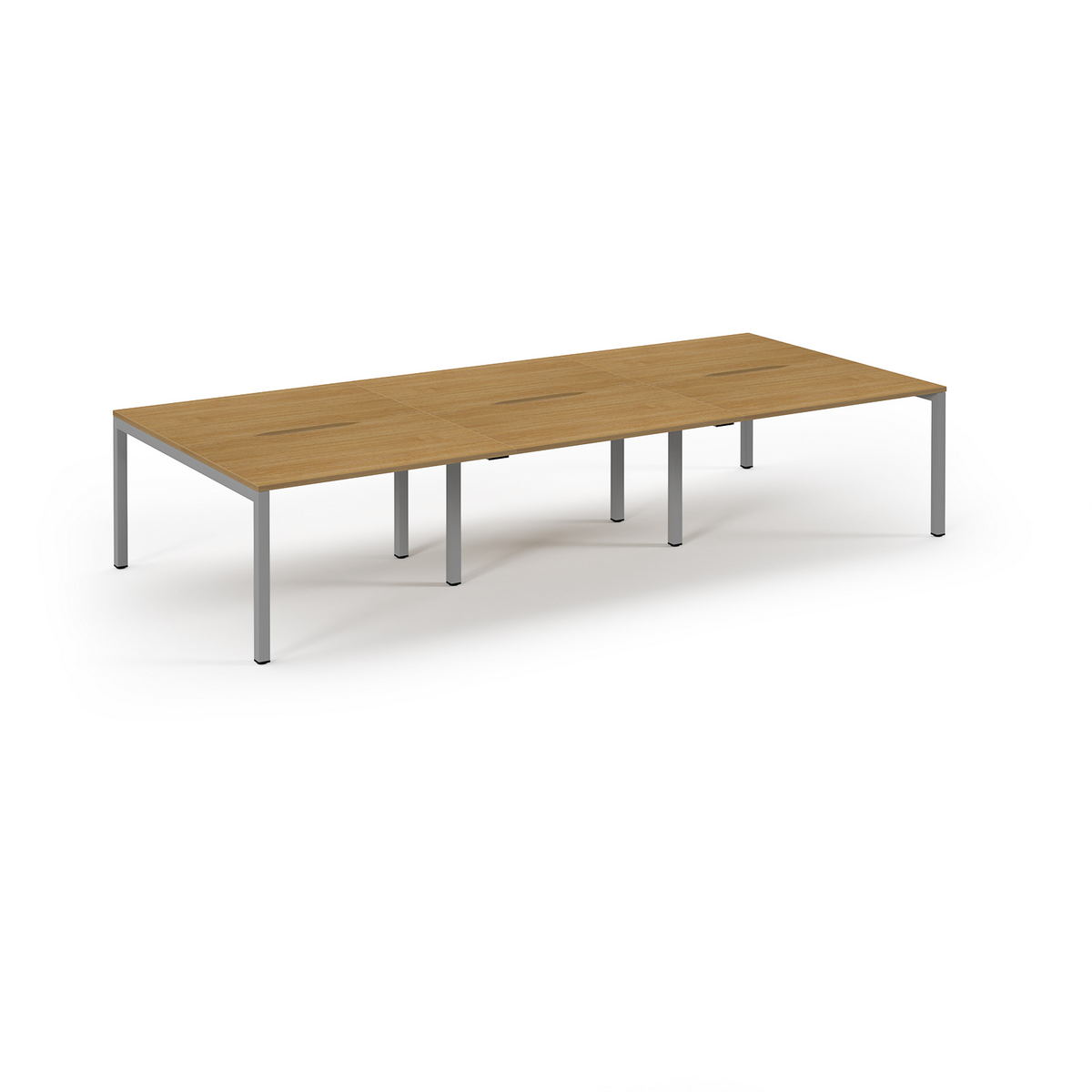 Picture of Connex Scalloped 3600 x 1600 x 725mm Back to Back Desk ( 6 x 1200mm ) - Silver Frame / Oak Top